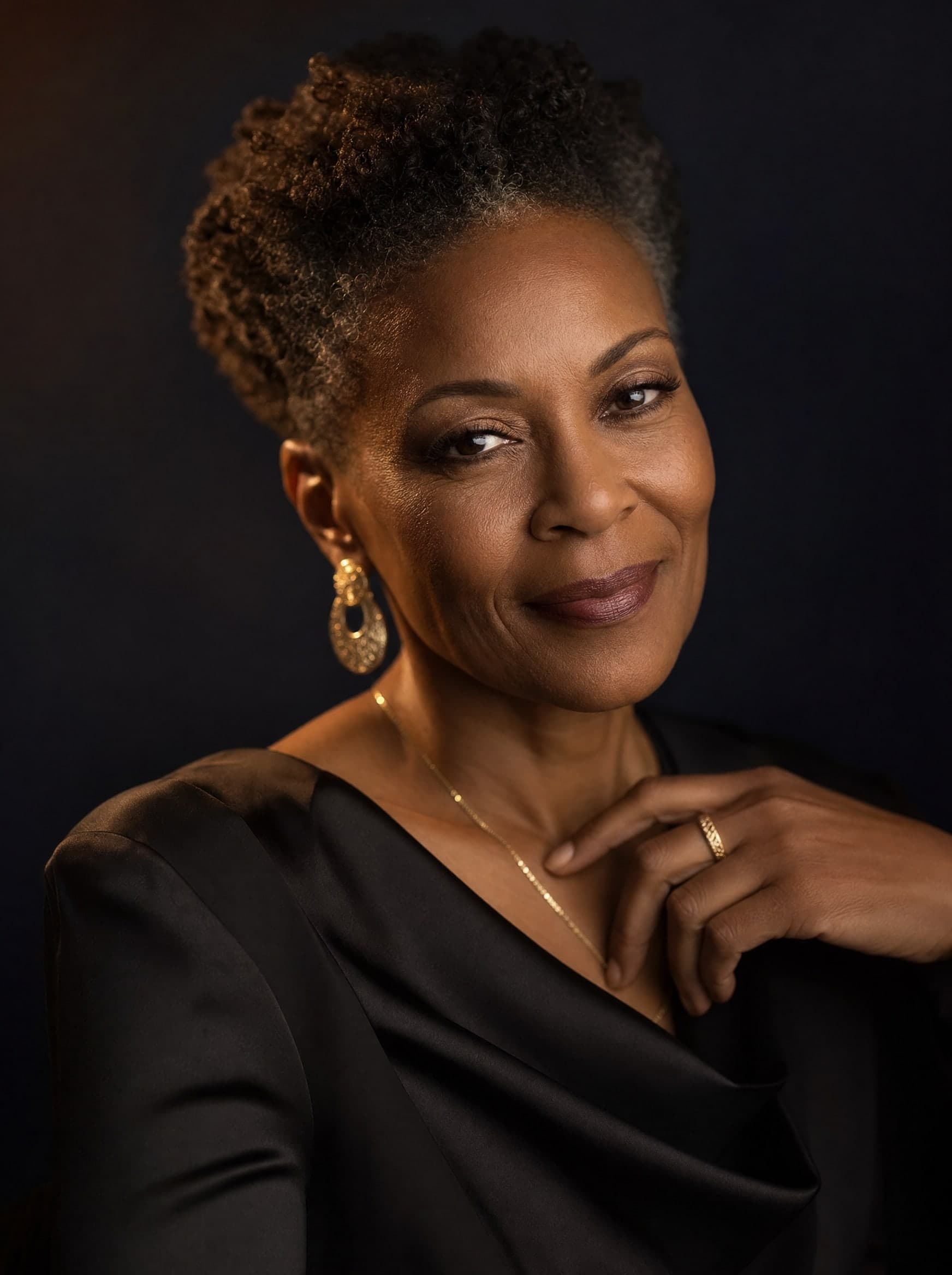 An elegant lady in a sophisticated black evening look